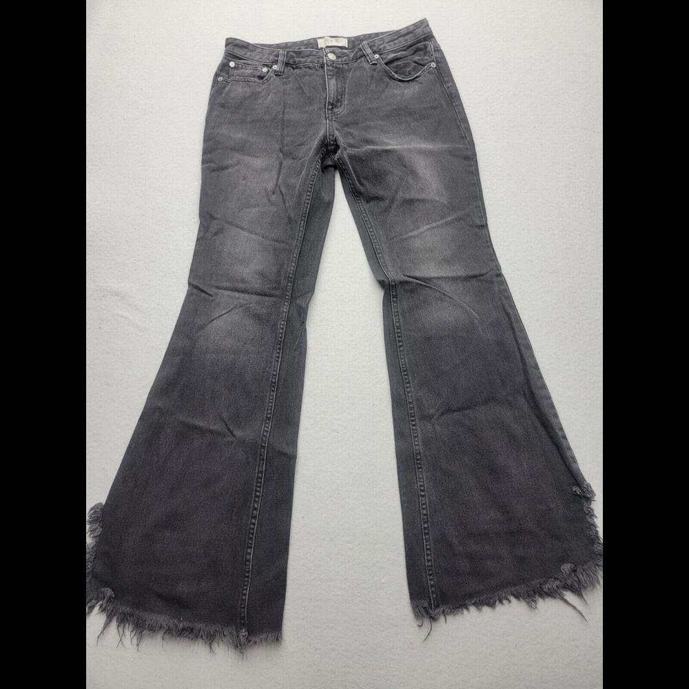 Free People Women Jeans 28 Black Flared Raw Hem  Mid Rise